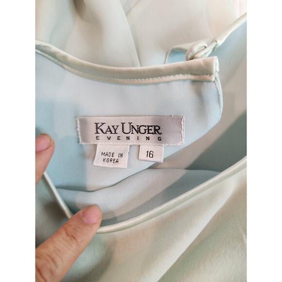 Kay Unger Evening 100% Silk Layered Dress 16 Mint Green Long Sleeve - Picture 3 of 7